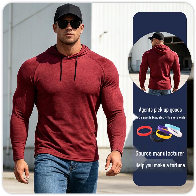 Men's Quick-Dry Hooded Long Sleeve Sports Tee for Running & Basketball
