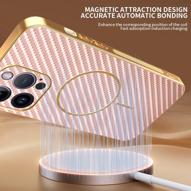 For iPhone 14 Pro Max Phone Case Carbon Fiber Textured Electroplated TPU Back Cover