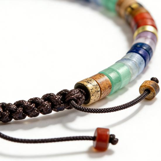 Браслет из натуральных камней Регулируемый бохо-браслет с плоскими бусинами в ретро-стиле с карточкой Вдохновляющий подарок для друзей и близких
