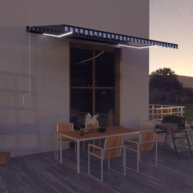 Day and Night - Day and Night Awning with LED and Wind Sensor Blue and White 500x300 Cm