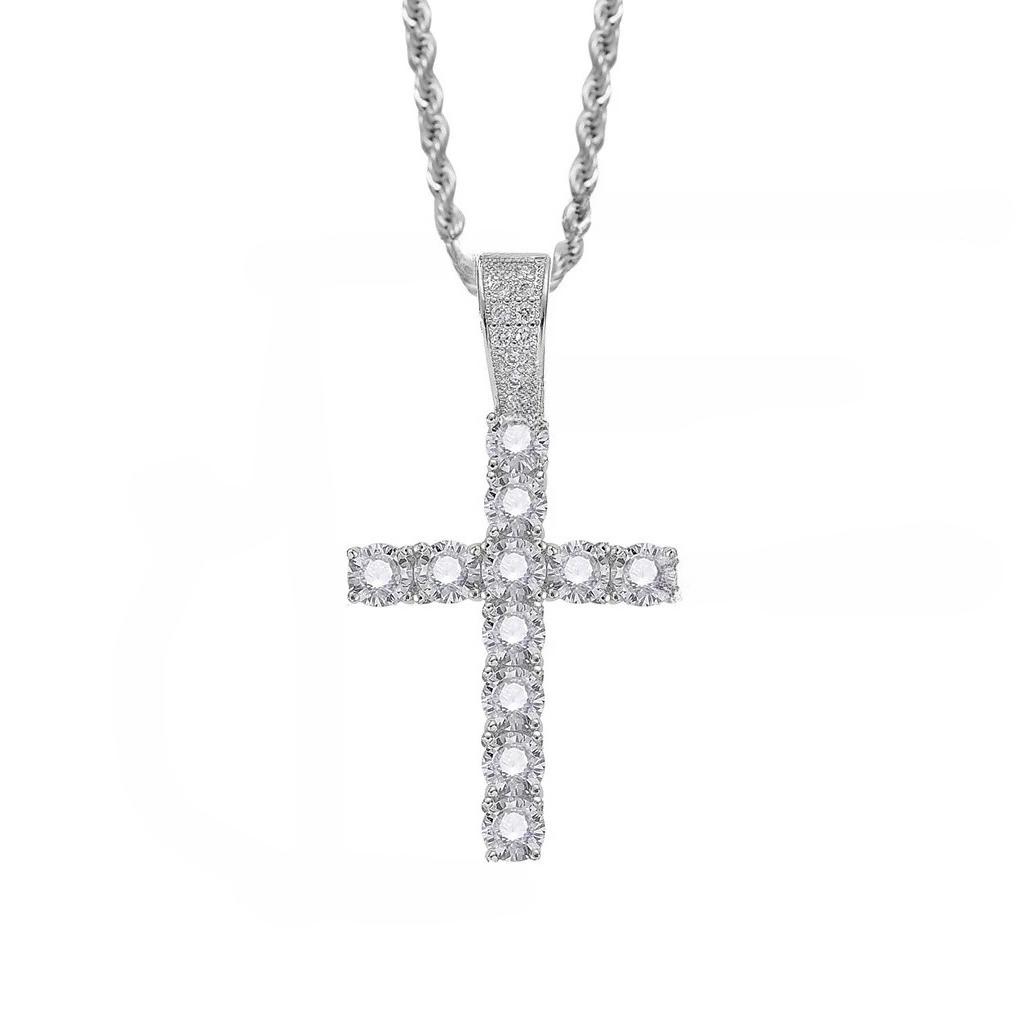 4/5mm Iced Out CZ Cross Pendant Necklaces for Women Men Punk Hiphop Rope Stainless Steel Chain on Neck Rapper Jewelry