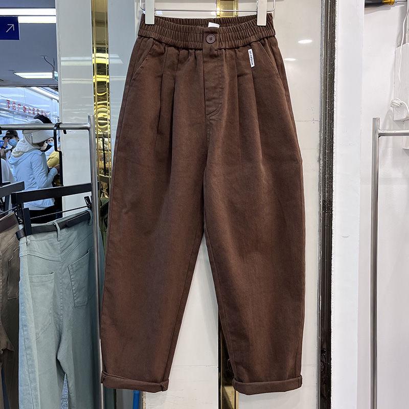Женские брюки гаремы в корейском стиле с флисовой подкладкой - Осень/Зима, Универсальные, Модные, Свободные, Стройнящие, Утепленные повседневные длинные брюки.