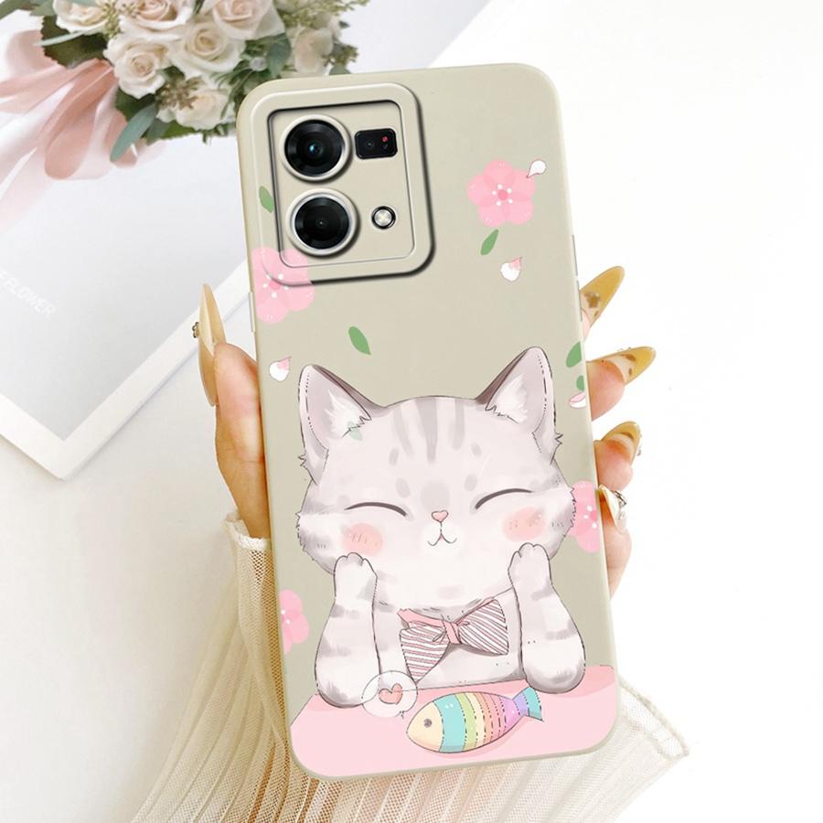 Для OPPO Reno7 Reno8 4G Чехол Защитная задняя крышка с защитой камеры цветок Бант Мягкий силикон Funda для OPPO F21 Pro Reno 7 4G Ударопрочный Capa