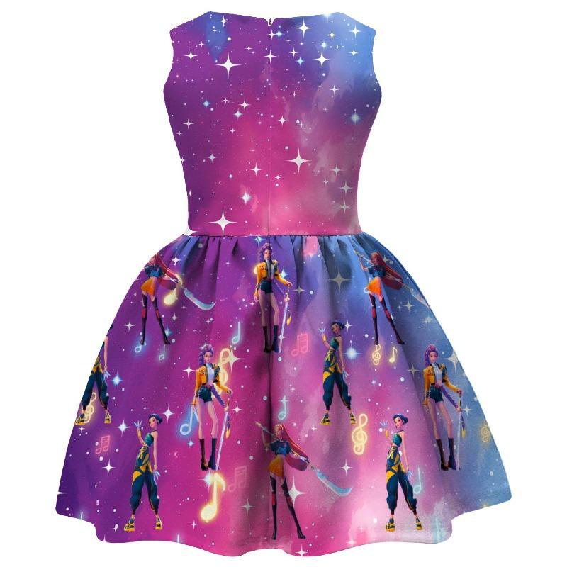 Girls Sleeveless Dress Witch Hunting Girls Group Full Print Galaxy Music Note Skirt with Big Bow Kids Princess Party Birthday Casual Sundress Little