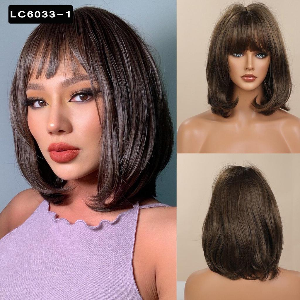 Темно-коричневый парик Element Bob с воздушной челкой, крутые короткие синтетические парики для женщин, до плеч, термостойкие волокна, волосы на каждый день
