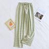 Women's Spring and Summer Thin Section Elastic Waist Cotton Trousers Loose Plaid Home Trousers