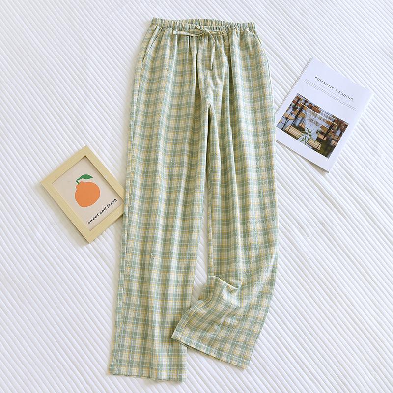 2025 New Spring/Summer Couple Sleeper Pants 100% Cotton Gauze Couple Pants Thin Japanese Checkered Home Pants Bottoms Womens