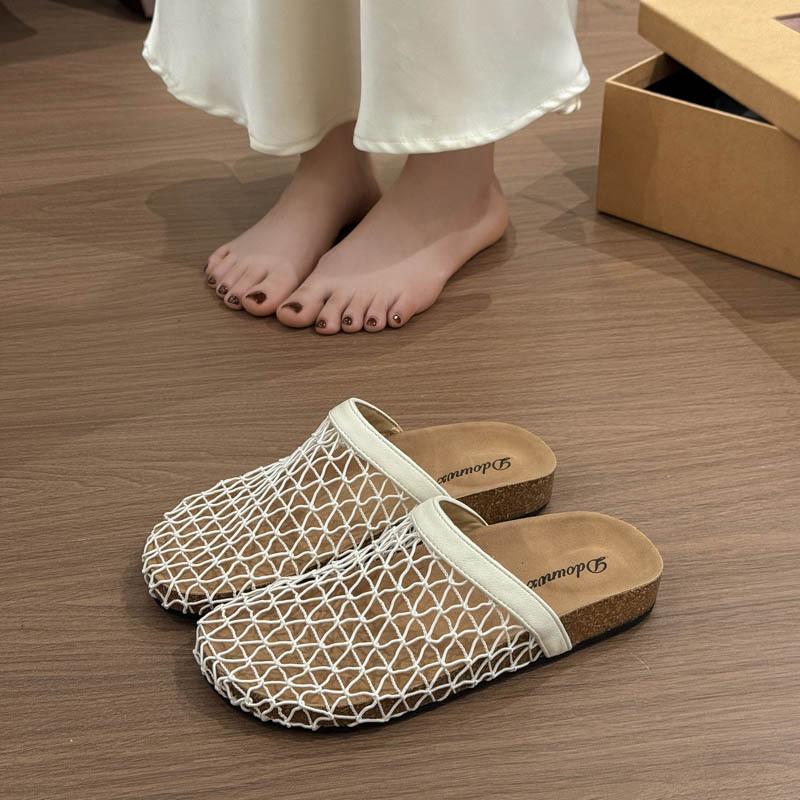 Нишевые плетеные сетчатые прохладные тапочки женская обувь носить 2025 новый летний плоский дышащий мешок сандалии