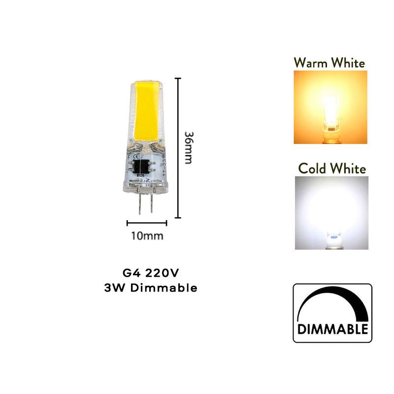 5 шт. светодиодных лампочек G4 G9 COB с регулируемой яркостью 12 В 220 В 3 Вт 6 Вт, заменяющих 40 Вт галогенную лампу накаливания для люстры, декоративное освещение