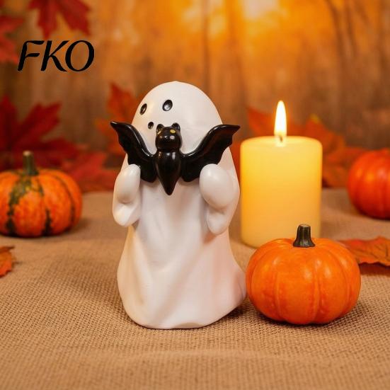 Small Ghost Figurine Statue Halloween Figurine, Cute Resin Statue, Creative Holding Bat/Drink Tabletop Ornament for Home Party, Trick or Treat