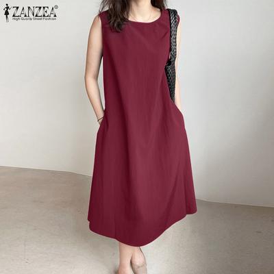 Женское повседневное летнее платье-майка без рукавов с круглым вырезом