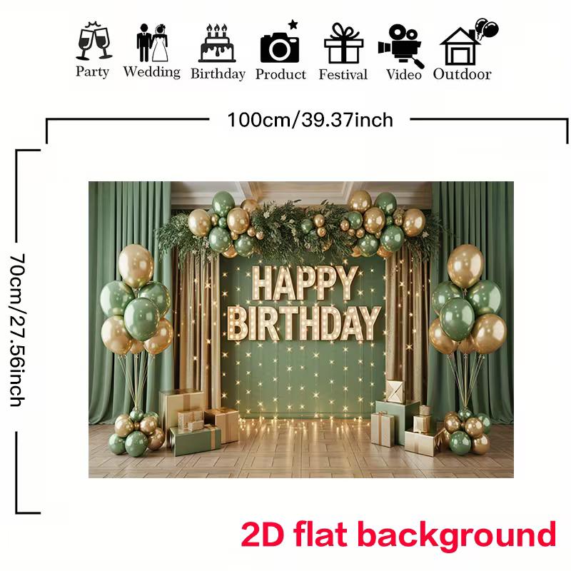 2D Sage Green Gold Birthday Backdrop for Men & Women Rustic Party Decor