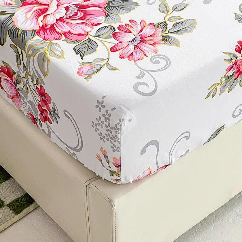European Style Floral Pattern,100% Cotton,Bed Sheet With Elastic Band160x200,No Pillowcase,Soft Breathable,133x72 Fabric