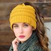Women's Ponytail Hat Winter Warm Knitted Hat with Ponytail Tail Hole Soft Stretch Cable Knit Messy High Bun Cap