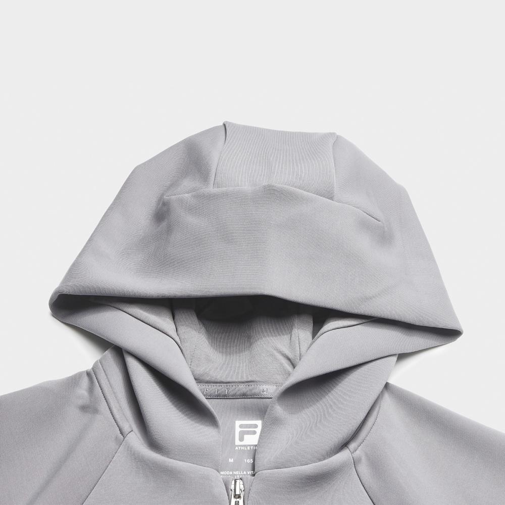 Fila Женский топ для фитнеса с капюшоном, коротким рукавом, однотонный, вязаный A11W621518F-GY
