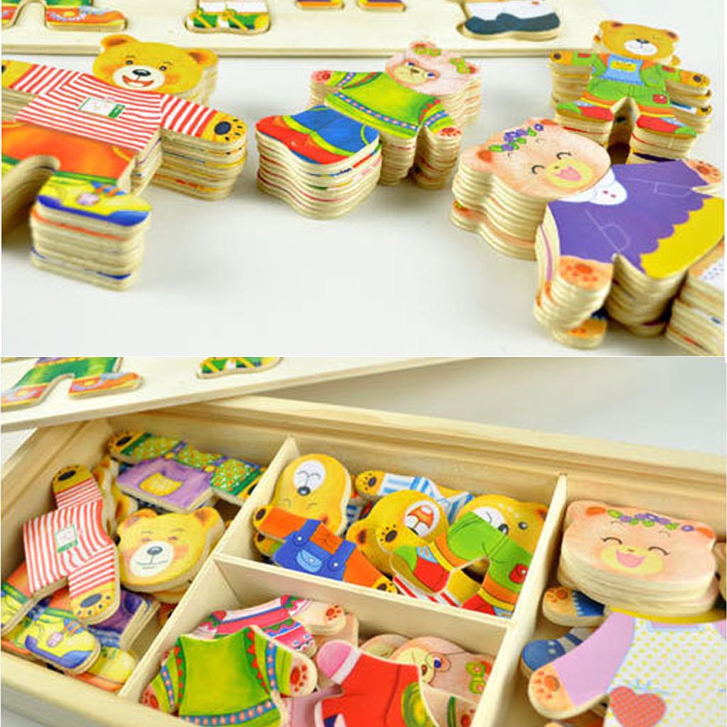 Головоломка для смены платья медведя, деревянные обучающие креативные игрушки-пазлы