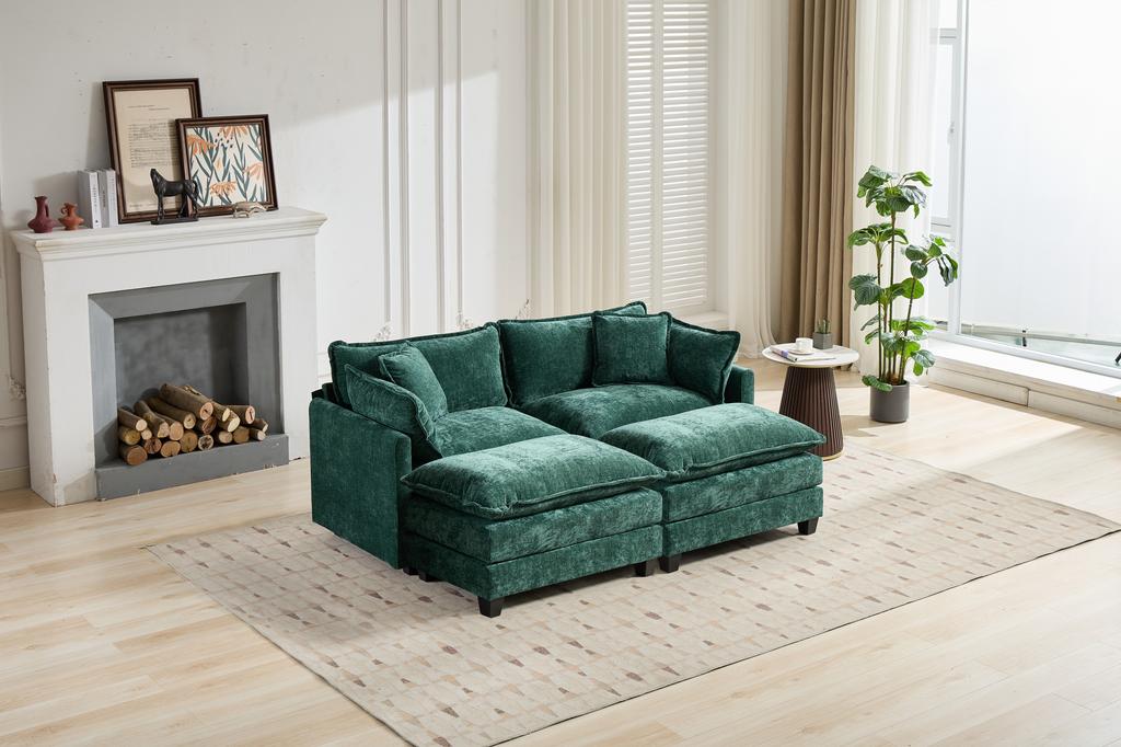 Cloud Sofa LoveSeat (Ottoman is not included), for Living Room and Apartment, Double Layer Seat Cushion, Breathable Chenille Fabric,Green,DE5012GN