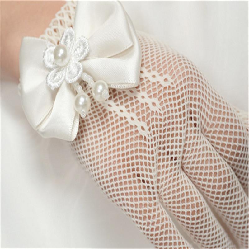White Princess Wedding Gloves for Girls Mesh Evening Children's Holiday Accessories with a Bow Birthday Performance Gloves