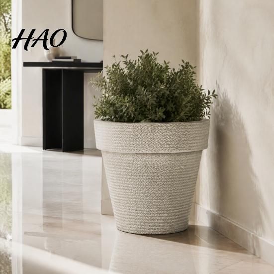 All Weather Floral Containers for Deck Round Large Planter with Drainage Hole, 12 Inch Dia Stone-Look Flower Decorative Planters Living Room