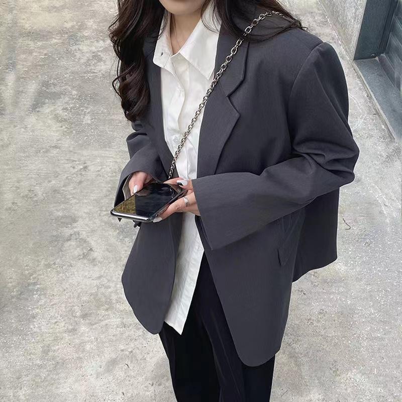 Модный женский серый пиджак, осенняя корейская версия, модный студенческий темпераментный женский костюм с одной пуговицей, уменьшающий возраст