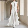 Men Sleeveless Button Cutout Irregular Ruffled Long Vest Cardigan Waistcoats