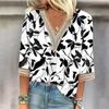 Women's Shirt Blouse Casual Loose Shirts 3/4 Sleeve Lace Trims Print V Neck Tops Print Tops T-shirts Tee