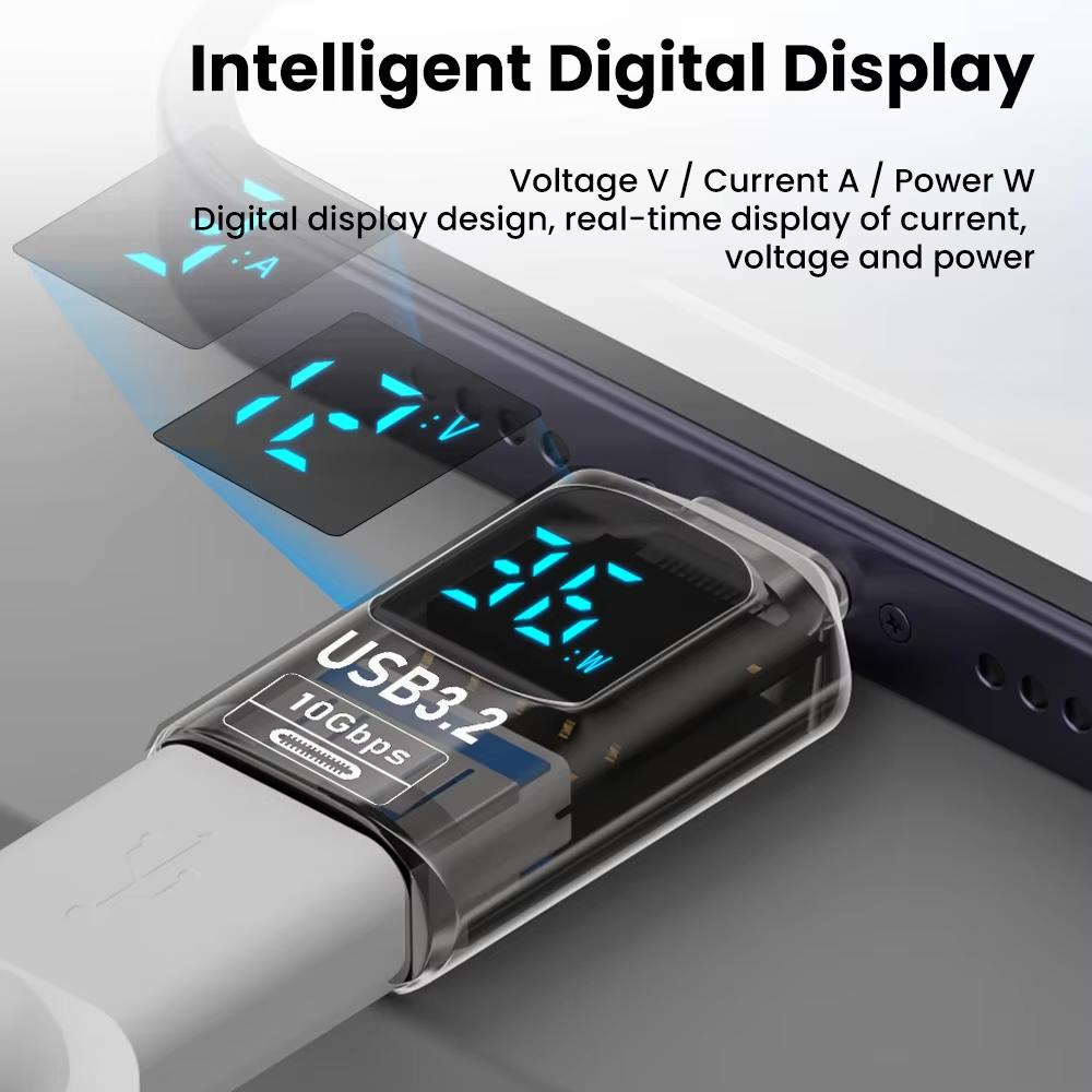 Type-C to USB Adapter USB 3.2 10Gbps 60W PD Smart Digital Display Voltage Current Power Meter OTG Converter Charger Tester 3