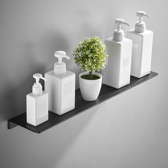 Wall Mount Bathroom Floating Shelf Punch Free Adhesive Heavy Duty Aluminum Alloy Multi-functional Storage Rack Holder Organizer Home Supplies