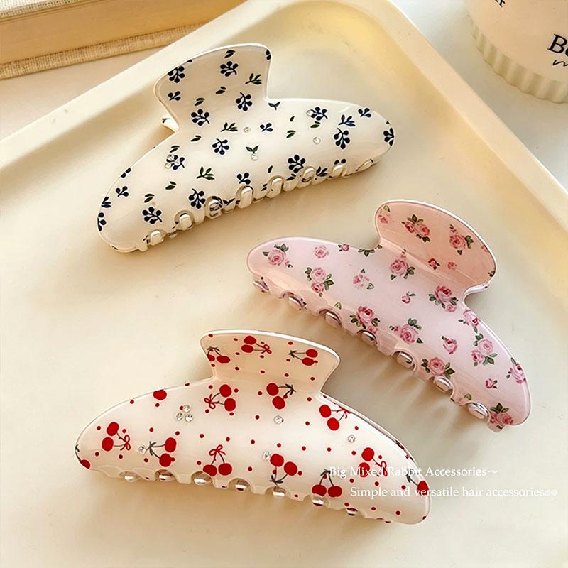 High Quality Acetate Cherry Flower Rhinestone Hair Claw For Women Girls Sweet Hair Clip Claw Clip Hair Accessories