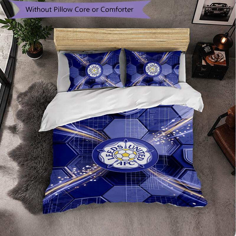 Футбольный комплект постельного белья Leeds United из 3 предметов Мягкий пододеяльник с наволочками Набивной комплект для декора спальни для дома