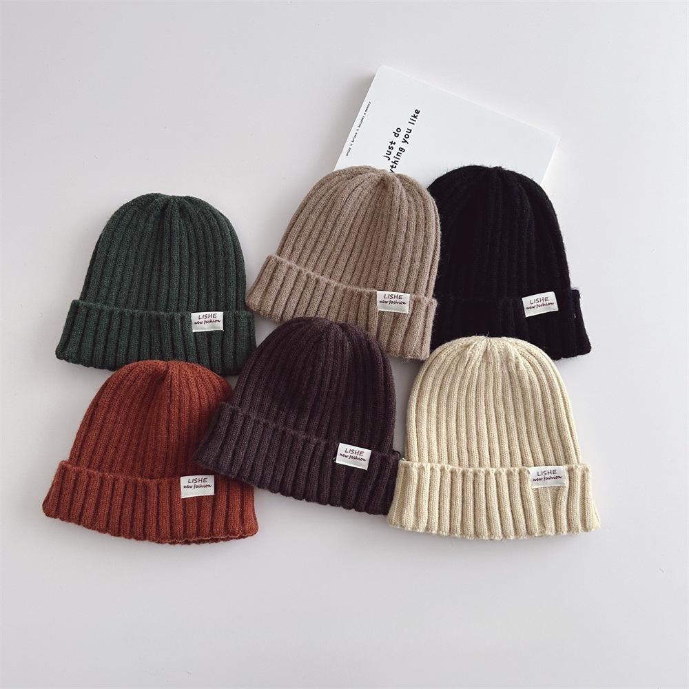 Autumn Winter Warm Furry Beanie for Young Kids Chic Retro Candy Color Crochet Bonnet Thicken Warm Toddler Knitted Hat
