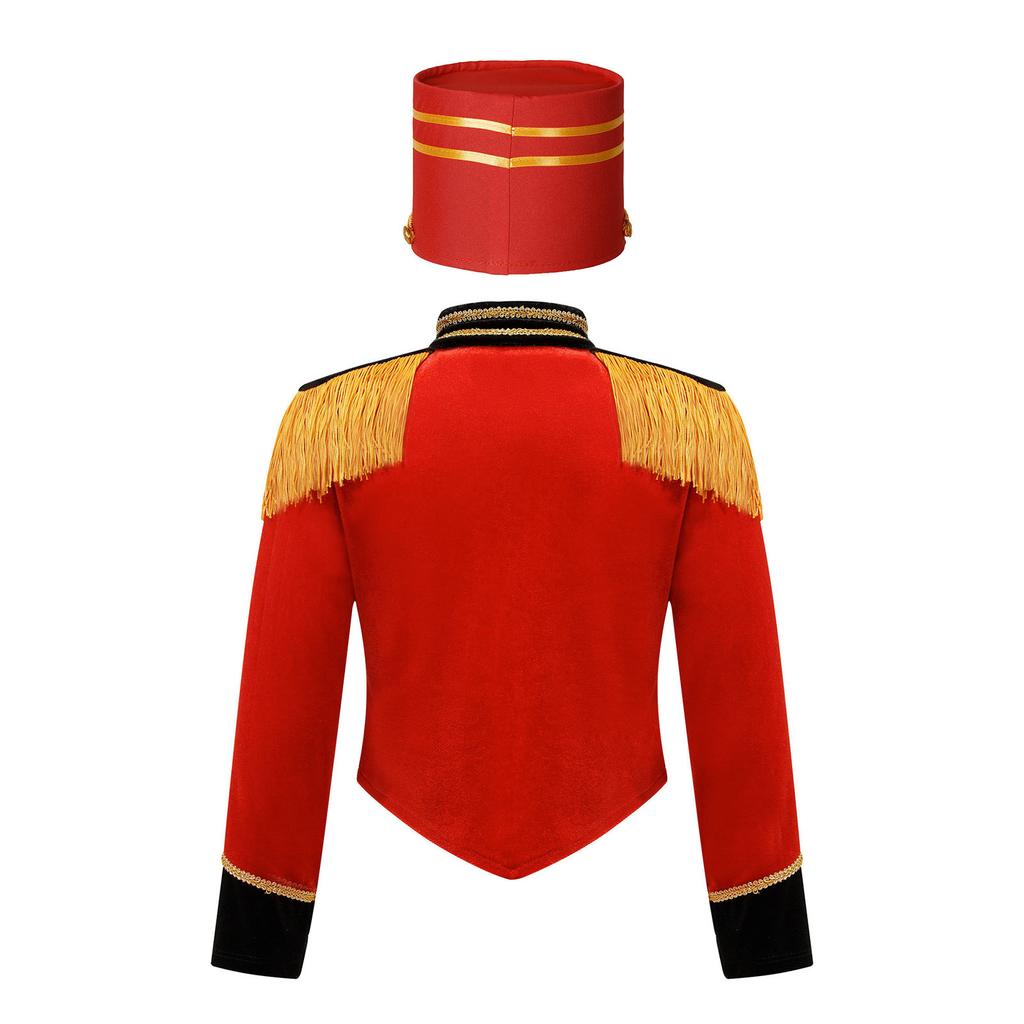 Girls Marching Band Costume Set Long Sleeve Stand Collar Tassel Shoulder Button Down Jacket Hat