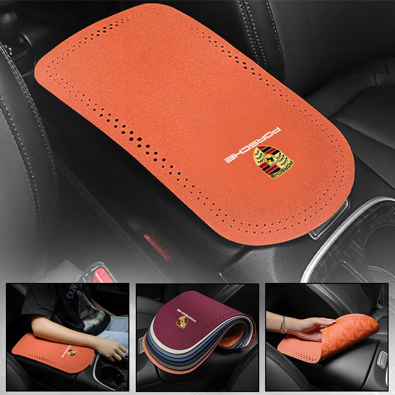 AFEBO1 Car Suede Armrest Protector Mat Cover Center Console Armrest Protective For Porsche 911 718 Taycan Panamera Cayenne Macan Cayman