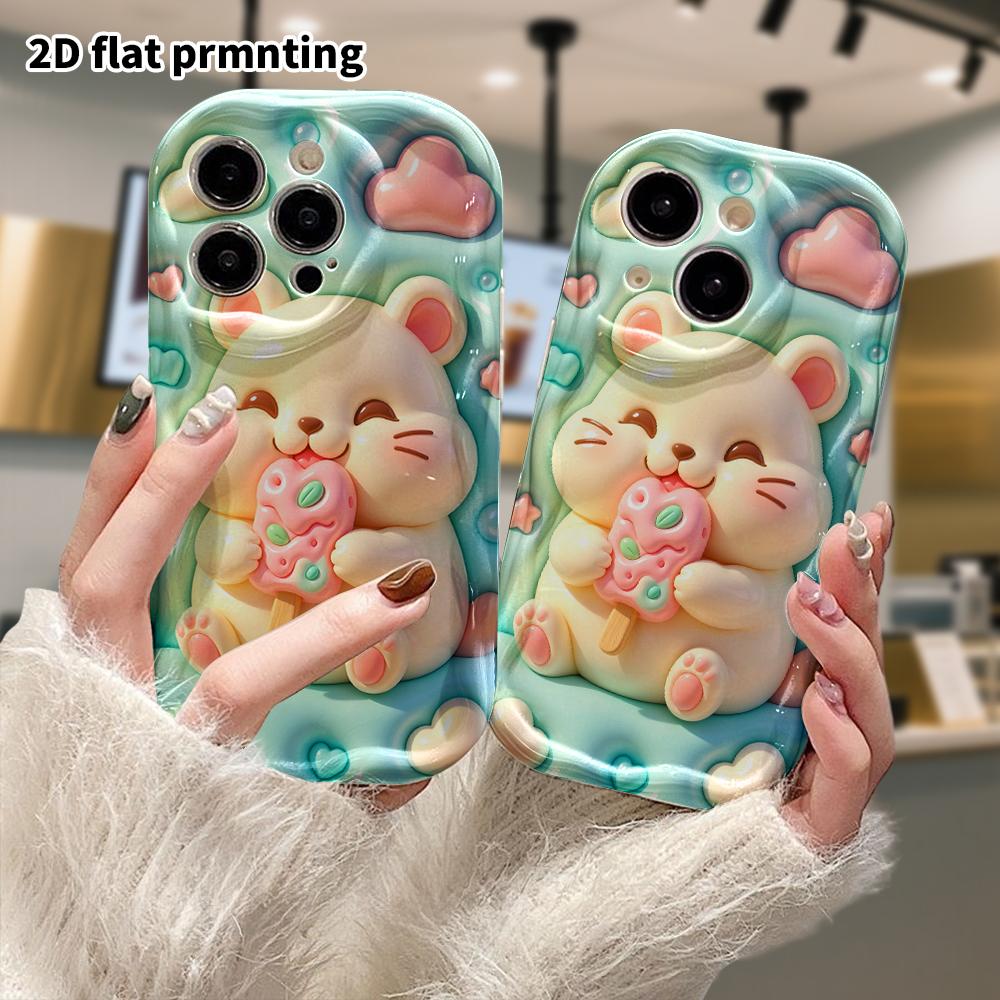 Phone Case: 2D flat design suitable for iPhone 18 17 16 15 14 13 Pro protective case, popsicle hamster, perfect Christmas and Halloween holiday gift