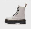 European & American 8-Hole Thick-Soled Motorcycle Boots, Women's British Style, Side Zipper, Platform Lace-Up Ankle Work Boots.