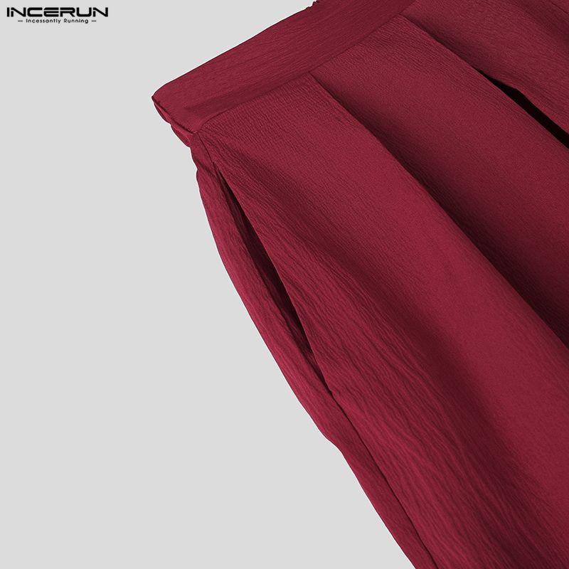 INCERUN Мужские повседневные эластичные брюки с высокой талией, длинные широкие брюки-кюлоты