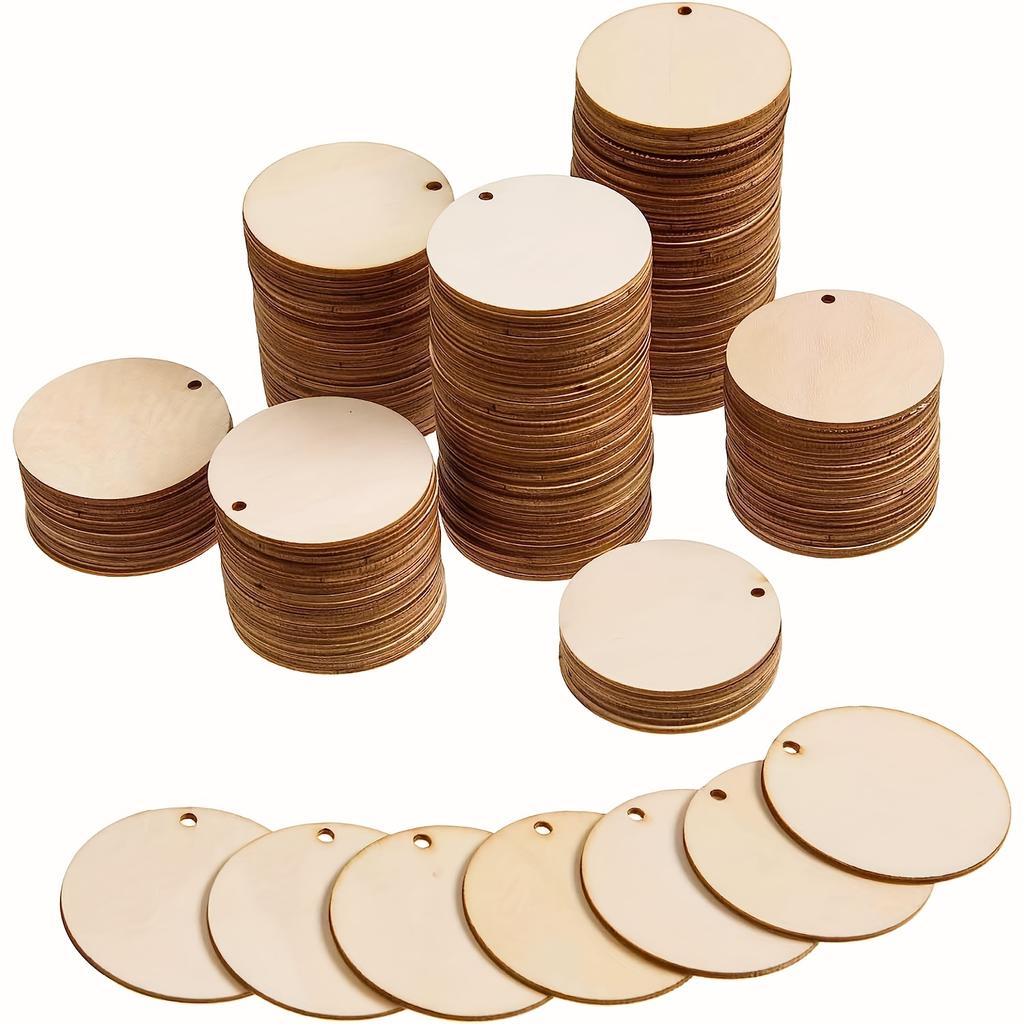 100pcs 2in Round Wooden Slices, Small Discs with Holes for DIY Art & Christmas Ornaments