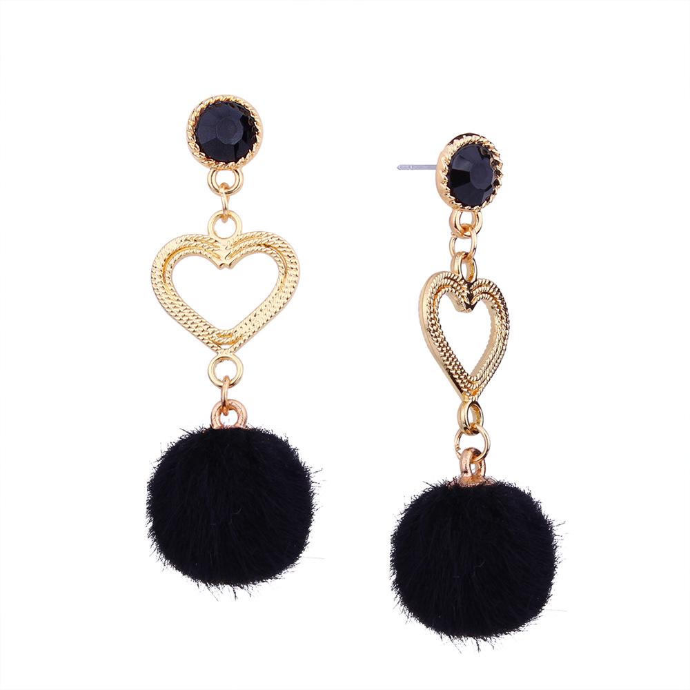 Pretty Rhinestone Heart Earrings Lovely Hairball Eardrop Ornament Birthday Valentine's Day Gift
