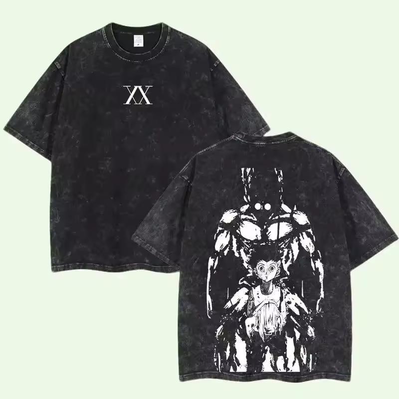 Футболка Hunter X Hunter Винтажная стираная Унисекс Оверсайз Аниме Уличная одежда Мягкий хлопок Короткий рукав Футболка Подарок Одежда Топы Горячая Распродажа
