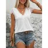 Women Lace Splicing V Neck Short Sleeve Solid Casual Basic T Shirt Top