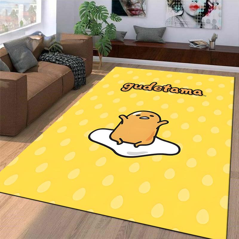 Желтый ковер с рисунком персонажа-яйца Gudetama для декора спальни. Подходит для использования в качестве противоскользящего покрытия для гостиной, спальни, диванов.