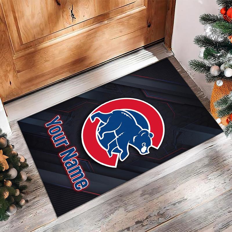 Chicago Cubs Crystal Velvet Rug, Custom Name Text Personalized Non‑Slip Floor Mat for Home Decor Gift