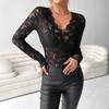Women's Fashion Casual Spring Fall Solid Color Print Long Sleeve V-Neck Blouses & Shirts