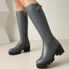 Autumn Winter Knee High Boots Women Fashion Brown Grey Black Long Boot Ladies Elegant Block Heels Zipper Footwear Shoes Big Size