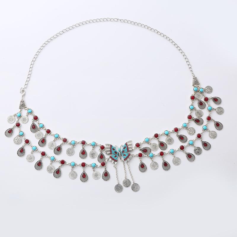 Ретро-ожерелье с кисточками из стразов, двухслойное, на талию и голову, в стиле бохо для танцев