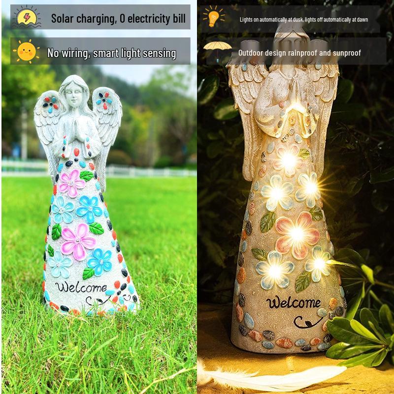 Садовые фигурки ангелов на солнечной батарее - Уличные полимерные садовые украшения