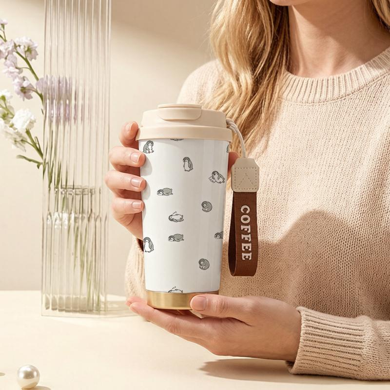 Coffee Mug 532ml Penguin Elements Lanyard Insulated Cup Lightweight Cup Leakproof Hand Cup Outdoor Cup Beach Cup
