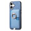 For iPhone 16 Plus Case Ring Kickstand Leather+TPU+PC Phone Cover Detachable 2-in-1 Card Holder