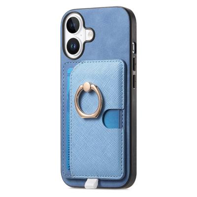Для iPhone 16 Plus Чехол Кольцо-подставка Кожа+ТПУ+ПК Чехол для телефона Съемный 2-в-1 Держатель для карт