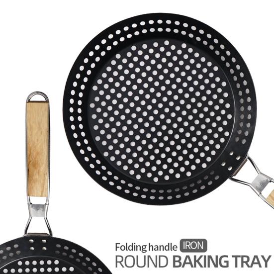 Foldable Carbon Steel Frying Pan Non-stick Creative Hollow Round Shape Flat Pan
